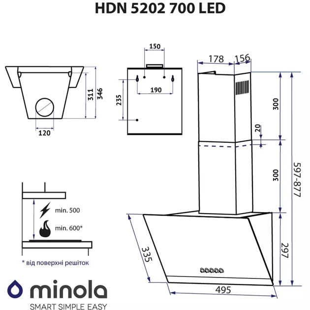 Вытяжка Minola HDN 5202 WH/INOX 700 LED - изображение 14