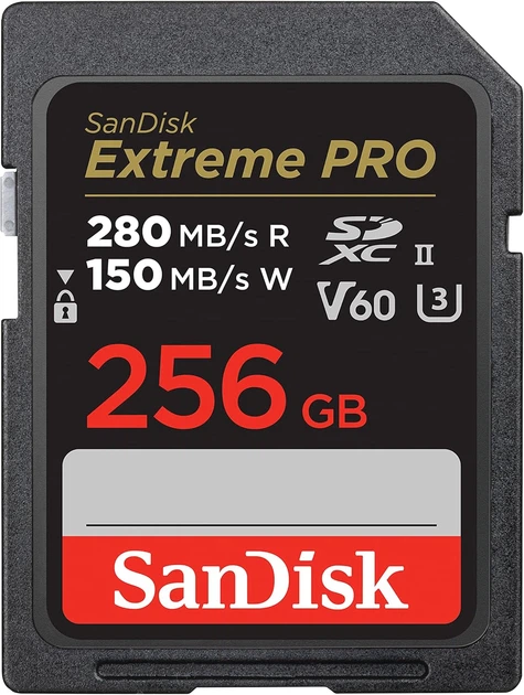 Карта пам'яті SanDisk SD 256GB C10 UHS-II U3 R280/W150MB/s Extreme Pro V60 - Фото 2 Карта пам'яті SanDisk SD 256GB C10 UHS-II U3 R280/W150MB/s Extreme Pro V60 - зображення 2