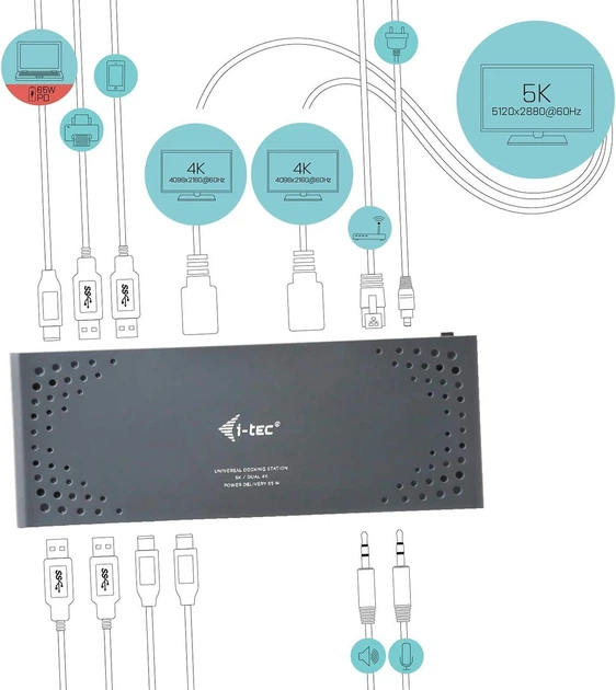 Док-станція i-tec Dual 4K Display Docking Station — універсальна USB-C/USB 3.0 станція з підтримкою 2х 4K дисплеїв і зарядкою 65W - Фото 3 Док-станція i-tec Dual 4K Display Docking Station — універсальна USB-C/USB 3.0 станція з підтримкою 2х 4K дисплеїв і зарядкою 65W - зображення 3