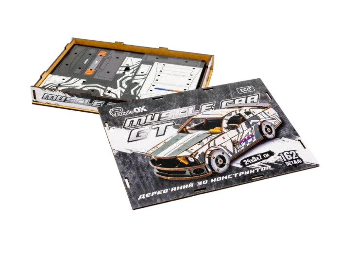 Деревянный 3D конструктор Muscle car GT, Puzzleоk (Puz-00639), 162 деталей (белая) - Фото 7 Деревянный 3D конструктор Muscle car GT, Puzzleоk (Puz-00639), 162 деталей (белая) - изображение 7