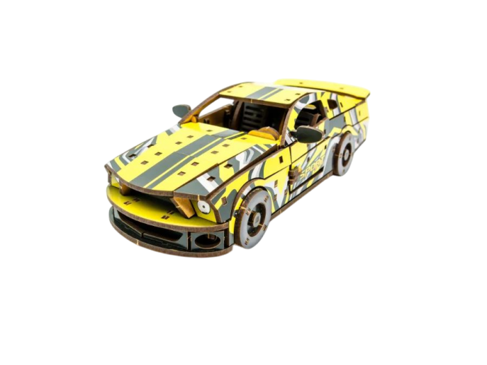 Деревянный 3D конструктор Muscle car GT, Puzzleоk (Puz-00638), 162 деталей (желтая) - Фото 3 Деревянный 3D конструктор Muscle car GT, Puzzleоk (Puz-00638), 162 деталей (желтая) - изображение 3