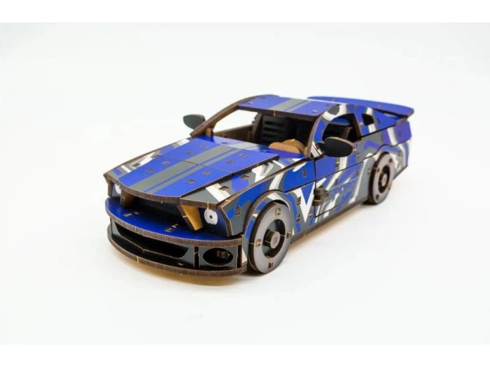 Деревянный 3D конструктор Muscle car GT, Puzzleоk (Puz-00642), 162 деталей (синяя) - изображение 6