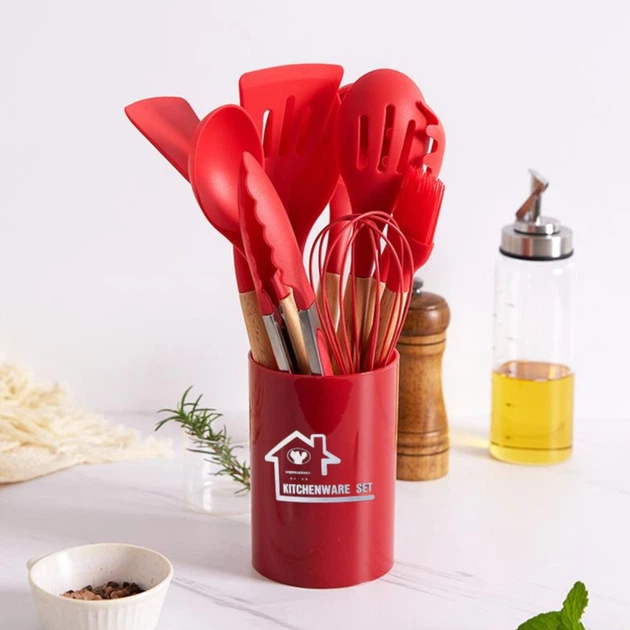 Набір кухонних предметів Kitchenware Set 12 предметів Силікон Червоний - Фото 4 Набір кухонних предметів Kitchenware Set 12 предметів Силікон Червоний - зображення 4