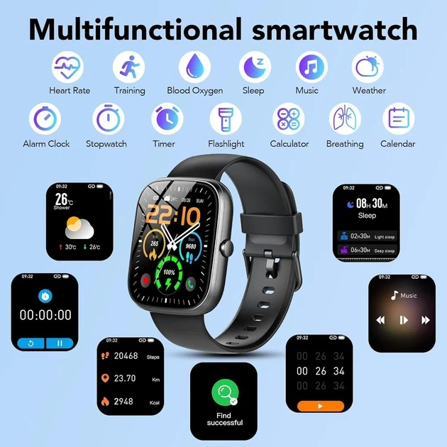 Смарт-годинник Matast T60, 1.91" з Bluetooth-дзвінками, IP68, моніторингом здоров’я та 100+ спортивними режимами - Фото 3 Смарт-годинник Matast T60, 1.91" з Bluetooth-дзвінками, IP68, моніторингом здоров’я та 100+ спортивними режимами - зображення 3