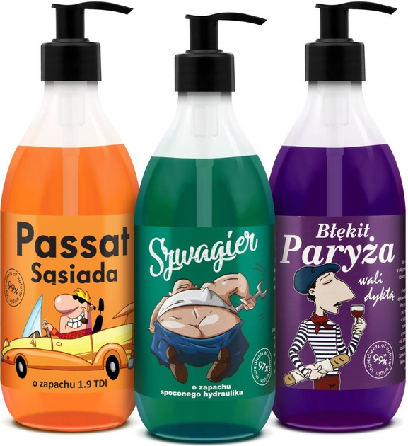 Набір косметики для догляду LaQ Natural Shots! Гель для душу Czysciopak Пасат сусіда 500 мл + Гель для душу Швагер 500 мл + Гель для душу Блакить Парижа 500 мл (5902730837404) - зображення 2