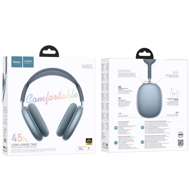 Беспроводные наушники HOCO W65 Happy BT5.4 headphones 400mAh Blue (6942007650366) - Фото 2 Беспроводные наушники HOCO W65 Happy BT5.4 headphones 400mAh Blue (6942007650366) - изображение 2