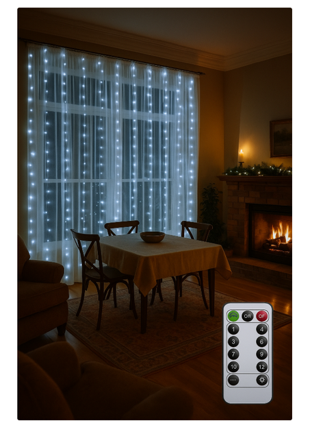 Светодиодная гирлянда LTL штора curtain "капля росы" 3*3 метра 300 led White c пультом - Фото 1 Светодиодная гирлянда LTL штора curtain "капля росы" 3*3 метра 300 led White c пультом - изображение 1