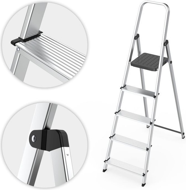 Алюмінієва одностороння драбина ModernHome by Multistore 5 сходинок складна з платформою WK4026-5 (5905817009268) - зображення 5