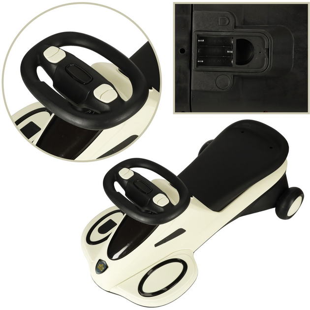 Jeździk grawitacyjny Swing Fix z muzyką i świecącymi kołami LED 74 cm Beżowo-czarny Max 100 kg (5903039744004) - obraz 4