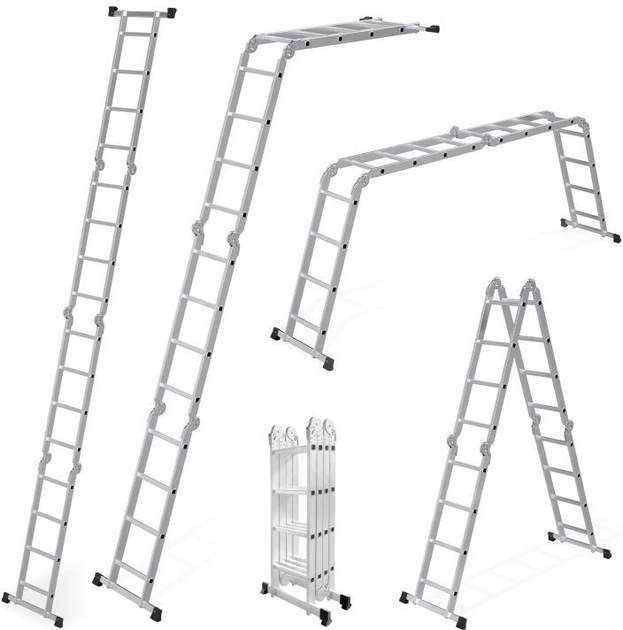 Drabina aluminiowa wielofunkcyjna ModernHome by Multistore 4 x 4 przegubowa składana WK4210-4B (5905817009244) - obraz 2
