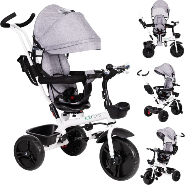 Rowerek trójkołowy EcoToys z obracanym siedziskiem 360° JM-322 Szary (5903769974238) - obraz 5