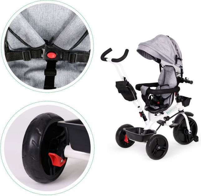 Rowerek trójkołowy EcoToys z obracanym siedziskiem 360° JM-322 Szary (5903769974238) - obraz 7