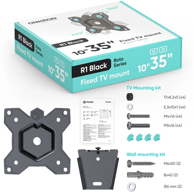Кронштейн для телевізора ONKRON TV Wall Mount R1 для екранів 10"-35" (4262392440185) - зображення 5