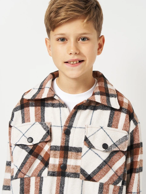 Детская теплая рубашка в клетку для мальчика Smile Time Warm Wool B ZR7-02-25.2 128 см Коричнево-белая клетка (st_2000000226019) - изображение 4