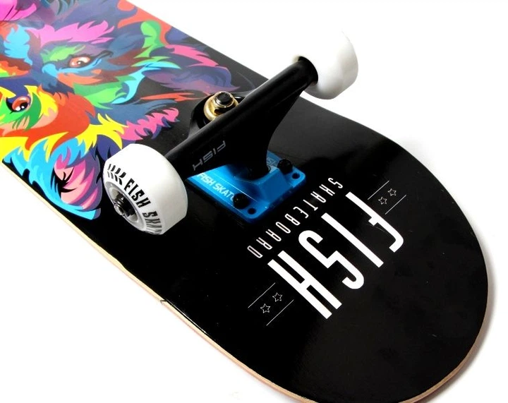 Дерев'яний СкейтБорд Fish Skateboard wolf з малюнком, з посиленою підвіскою - зображення 4