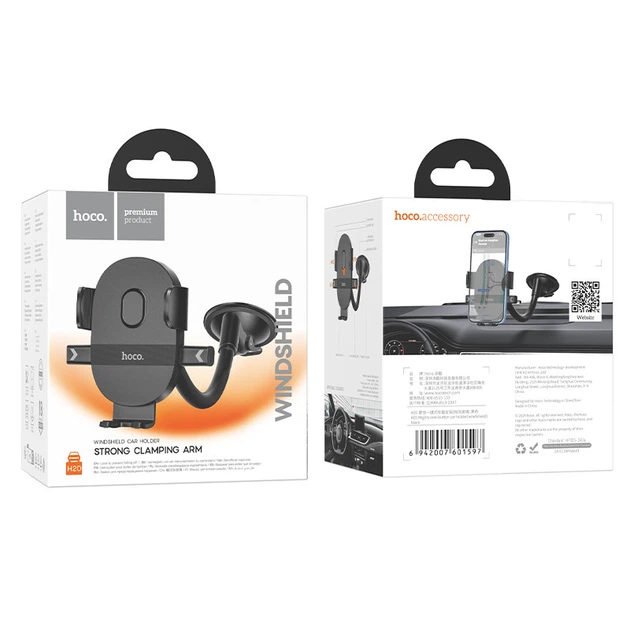 Холдер Hoco H20 Mighty one-button car holder(windshield) Чорний - изображение 2