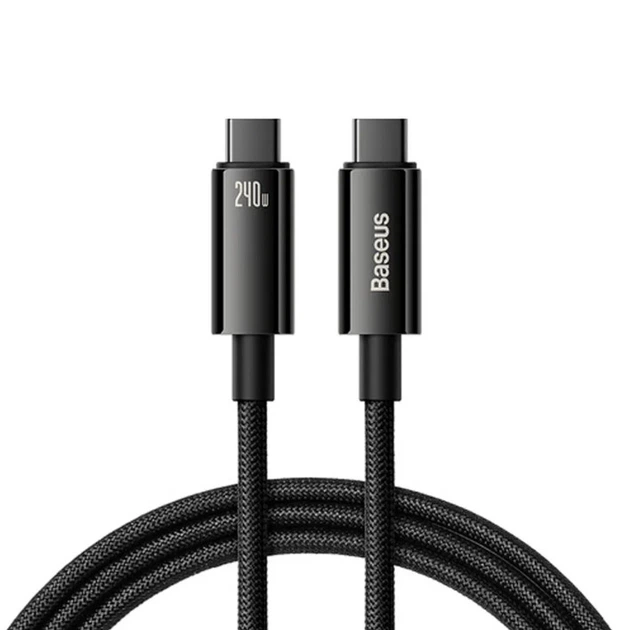 Кабель Baseus Tungsten Gold Fast Charging Data Cable Type-C to Type-C 240W 1m Чорний - Фото 1 Кабель Baseus Tungsten Gold Fast Charging Data Cable Type-C to Type-C 240W 1m Чорний - изображение 1