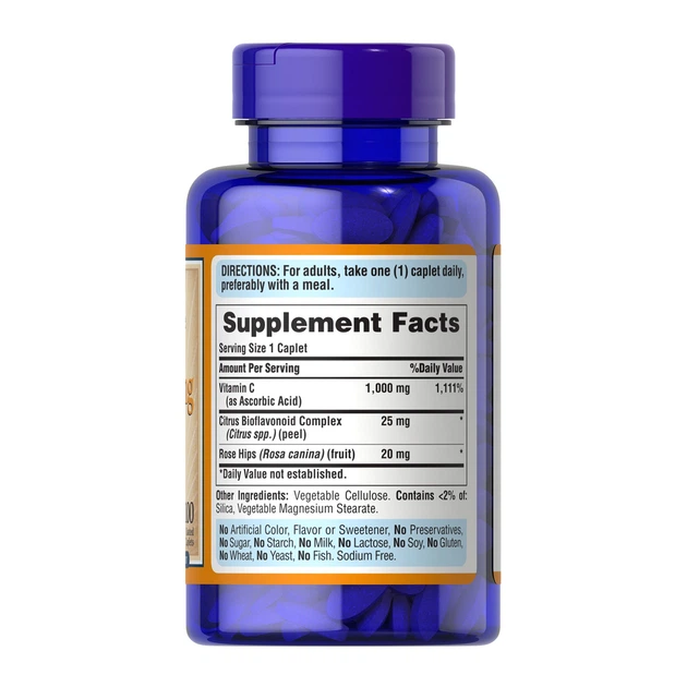 Vitamin C-1000 mg with Bioflavonoids & Rose Hips - 100 caps вітамін C 1000 мг з біофлавоноїдами та шипшиною для імунітету, тонусу та захисту клітин - изображение 2