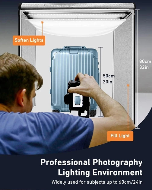 Профессиональный фотобокс DUCLUS 80 см / 210 LED / 5600K / CRI 96+ / 6 фонов / Складной / Черный Б/В - Фото 5 Профессиональный фотобокс DUCLUS 80 см / 210 LED / 5600K / CRI 96+ / 6 фонов / Складной / Черный Б/В - изображение 5