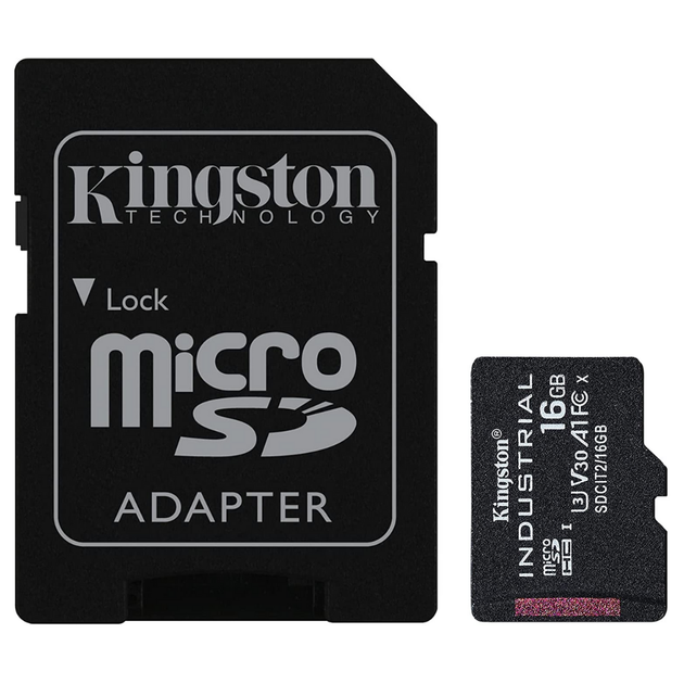 Карта памяти с адаптером microSDHC Kingston Industrial 16GB C10 A1 U3 V30 R 100Mb/s W 80Mb/s Black (SDCIT2/16GB) - Фото 1 Карта памяти с адаптером microSDHC Kingston Industrial 16GB C10 A1 U3 V30 R 100Mb/s W 80Mb/s Black (SDCIT2/16GB) - изображение 1