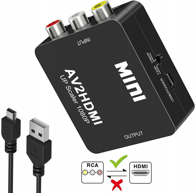 Конвертер AV RCA → HDMI 1080p AV2HDMI перехідник відеосигналу композитний кабель RCA-HDMI з USB живленням Plug & Play - зображення 4