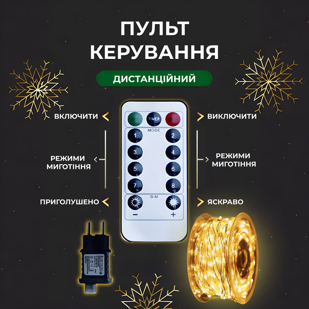 Гирлянда роса на пульте 100 метров на 1000 led светодиодов капля белый провод желтый 1000L100MWY - изображение 5