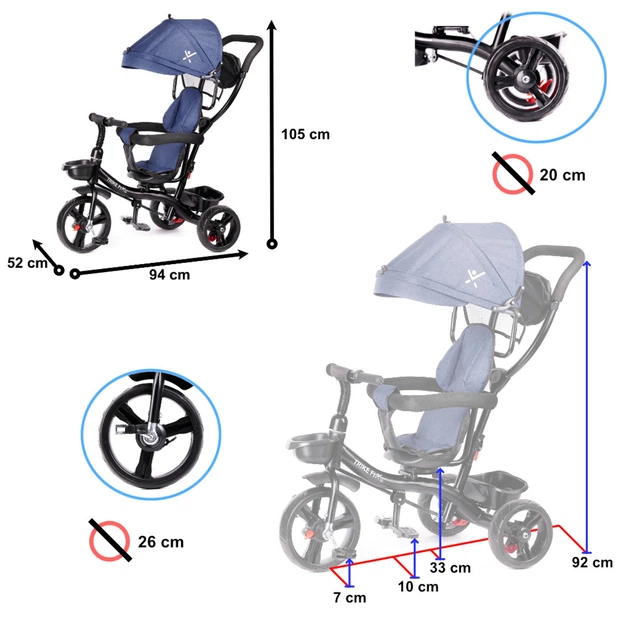 Rowerek trójkołowy Trike Fix Lite Spacerówka 3w1 Obracany 360° Granatowy (5903039718241) - obraz 18