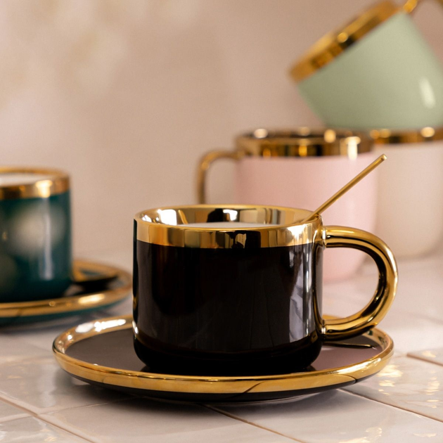 Чашка Homla Sinnes з блюдцем та ложечкою чорна 0.2 л (5902869978061) - зображення 5