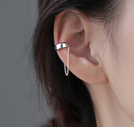 Каф Fashion Jewerly сережка без прокола с цепочкой клипса на ухо моносерьга серебристый цвет 1 шт (SVS) - изображение 2