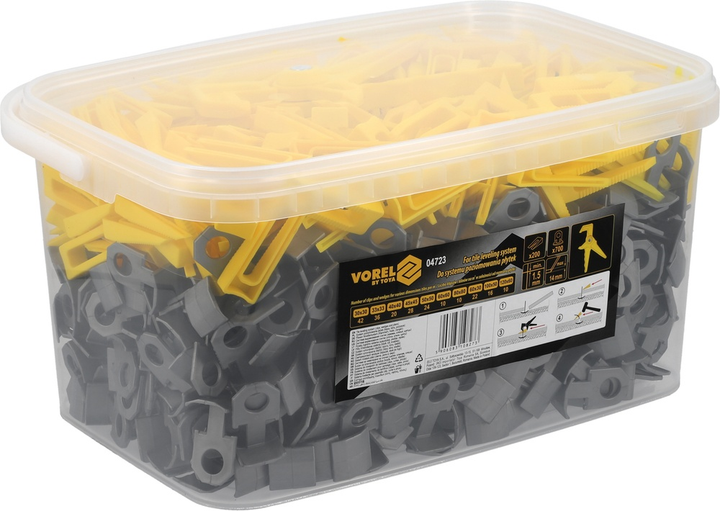 Система вирівнювання плитки VOREL кліпси + клини + щипці 1.5 мм 700 + 200 шт. 04723 (5906083108273) - зображення 1