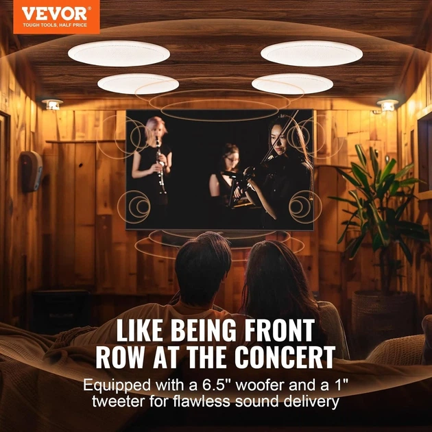 Беспроводной встроенный потолочный динамик VEVOR 6.5'' / Bluetooth / 8Ω / 150 Вт / 89 дБ / Врезной / Для дома, кухни, гостиной, спальни / Белый (645-BT) - изображение 7