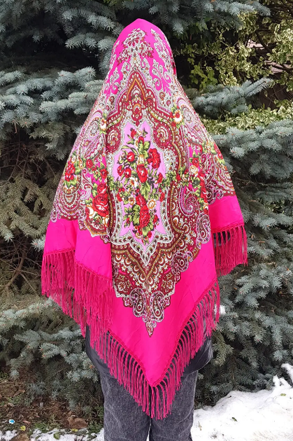 Українська народна хустка Надія 140*140 см малинова - Фото 1 Українська народна хустка Надія 140*140 см малинова - зображення 1