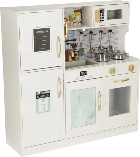 Kuchnia drewniana dla dzieci Lulilo z lodówką światło LED garnki sztućce 80 cm KX4934 (5903039736849) - obraz 2
