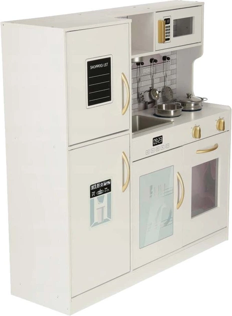 Kuchnia drewniana dla dzieci Lulilo z lodówką światło LED garnki sztućce 80 cm KX4934 (5903039736849) - obraz 3