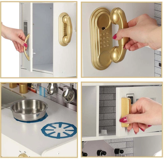 Kuchnia drewniana dla dzieci Lulilo z lodówką światło LED garnki sztućce 80 cm KX4934 (5903039736849) - obraz 7