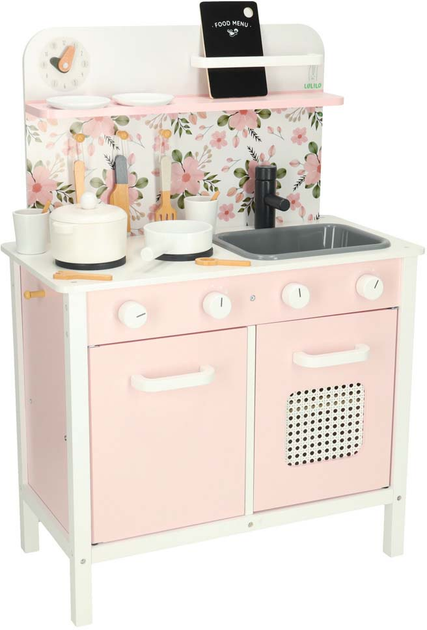 Kuchnia drewniana MDF Lulilo FLORO z akcesoriami Różowa 82 cm (5903039750166) - obraz 2