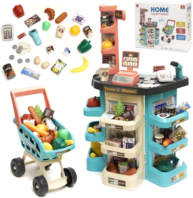 Магазин для дітей Shantou Супермаркет прилавок візок для покупок з аксесуарами KX6395(5903039709652) - зображення 1
