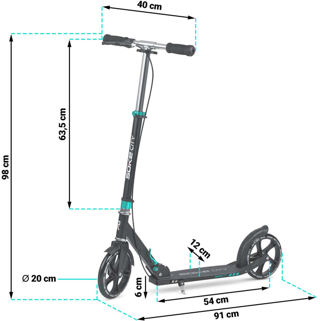 Hulajnoga miejska Soke City Czarno-turkusowa 1590 (5903890605797) - obraz 16