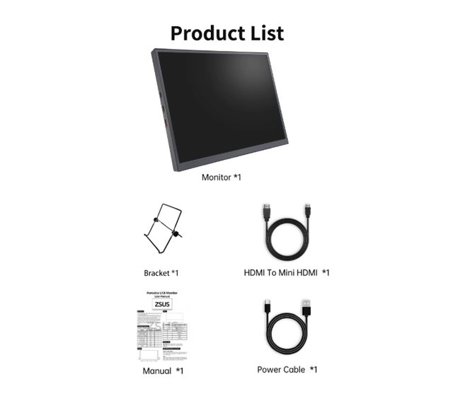Портативный монитор ZSUS PM10A 10.5" Full HD IPS 1920×1280 для ноутбука, телефона и приставки - изображение 4
