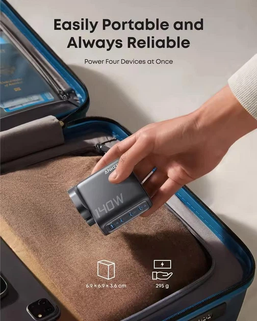 Зарядний пристрій із дисплеєм Anker GaN Charger 140W 3xUSB-C PD3.1 1xUSB-A - изображение 6