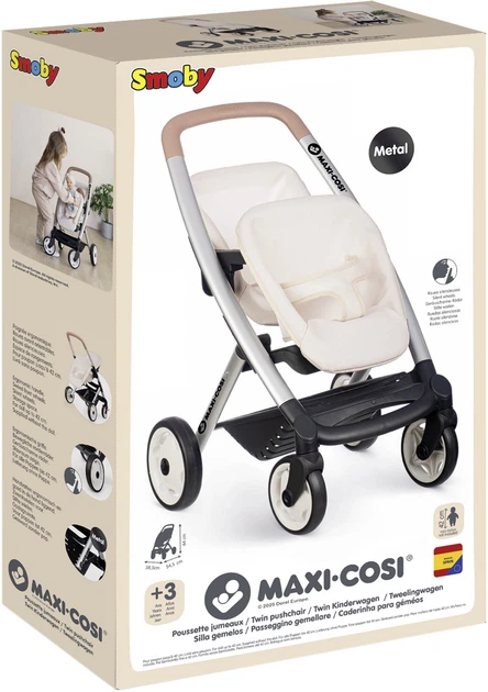 Коляска для ляльок-двійнят Smoby Toys Maxi-Cosi Айворі 54 x 38.5 x 64 см (7600253222) (3032162532225) - зображення 1