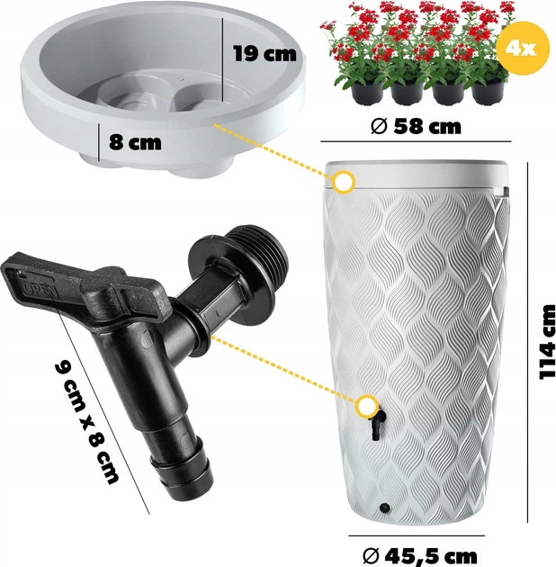 Zbiornik na deszczówkę z podstawką Kadax Reveret 240 L Biały - obraz 9