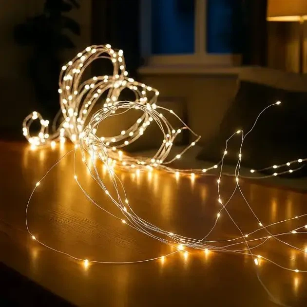 Гірлянда Конський хвіст 5 метрів 1000 LED 20 ниток жовта 8 режимів пульт управління - Фото 4 Гірлянда Конський хвіст 5 метрів 1000 LED 20 ниток жовта 8 режимів пульт управління - зображення 4