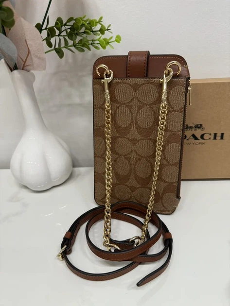 Coach C7397 Smartphone Shoulder COACH Coated Canvas Smooth Leather Signature Phone Crossbody Pouch Crossbody Pouch Crossbody Chain Smartphone Shoulder Bag Khaki - Фото 4 Coach C7397 Smartphone Shoulder COACH Coated Canvas Smooth Leather Signature Phone Crossbody Pouch Crossbody Pouch Crossbody Chain Smartphone Shoulder Bag Khaki - изображение 4