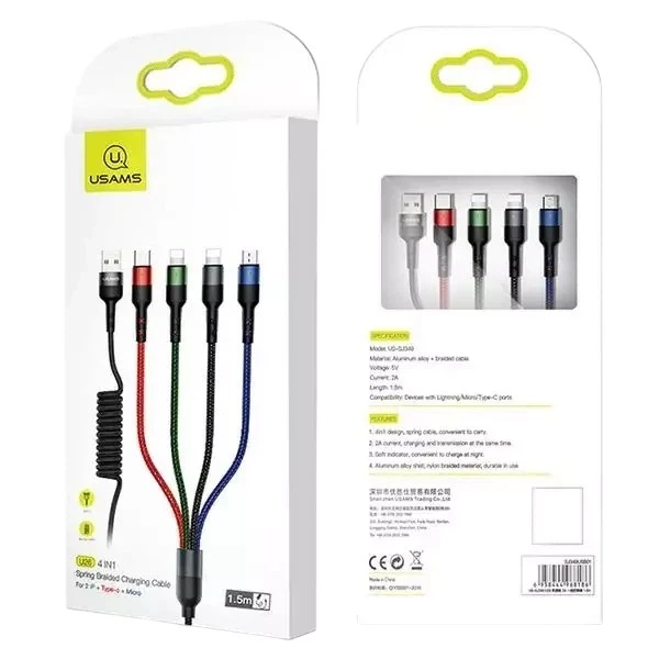 Кабель Usams 4 в 1 USB-A - 2 x lightning/microUSB/USB-C Fast Charge SJ349USB01 1.5 м (6958444968186) - зображення 2