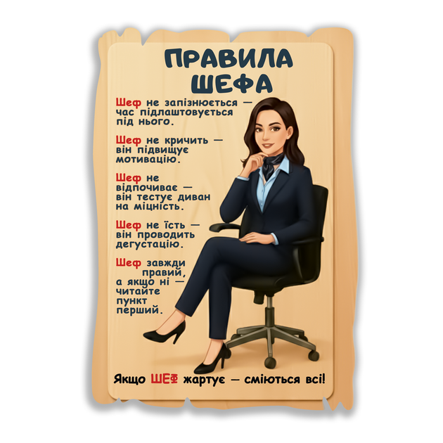 Декоративный постер табличка Правила шефини 20х28 см - Фото 1 Декоративный постер табличка Правила шефини 20х28 см - изображение 1