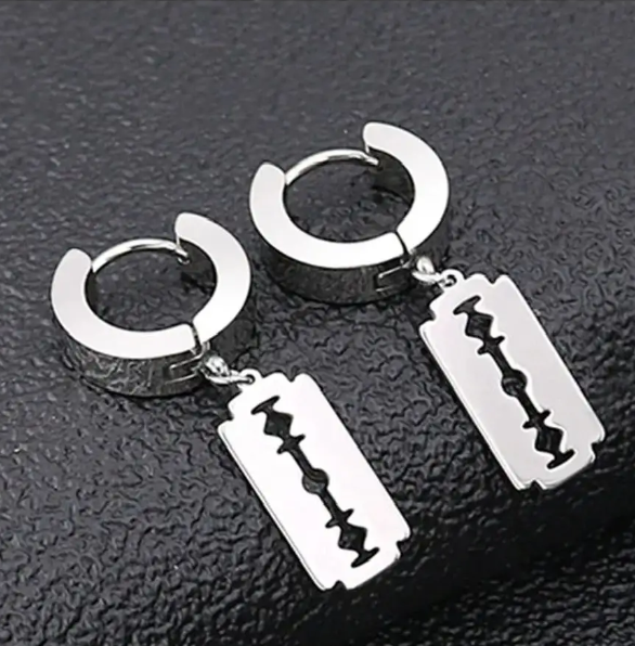 Сережки конго Fashion Jewerly лезвия женские мужские висячие моносерьга серебристые (SVS) - изображение 3