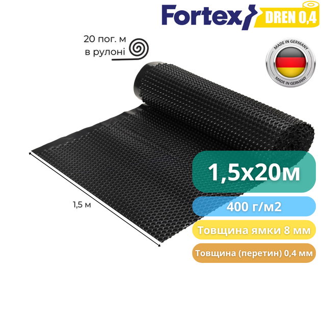 Дренажная мембрана Fortex DREN 0,4 1,5x20 м, 30 м2 - изображение 2