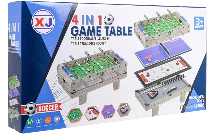 Ігровий стіл 4 в 1 Більярд Настільний футбол Аерохокей Пінг-понг Сірий ZGR.XJ6603 (5903864988635) - зображення 1