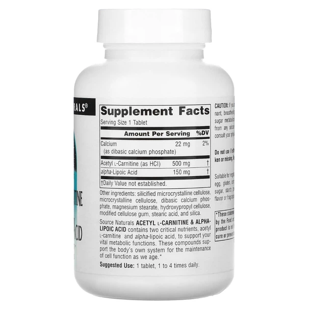 Амінокислоти Source Naturals Ацетил-L-Карнітин та Альфа-Ліпоєва Кислота 650 мг 60 таблеток - зображення 4